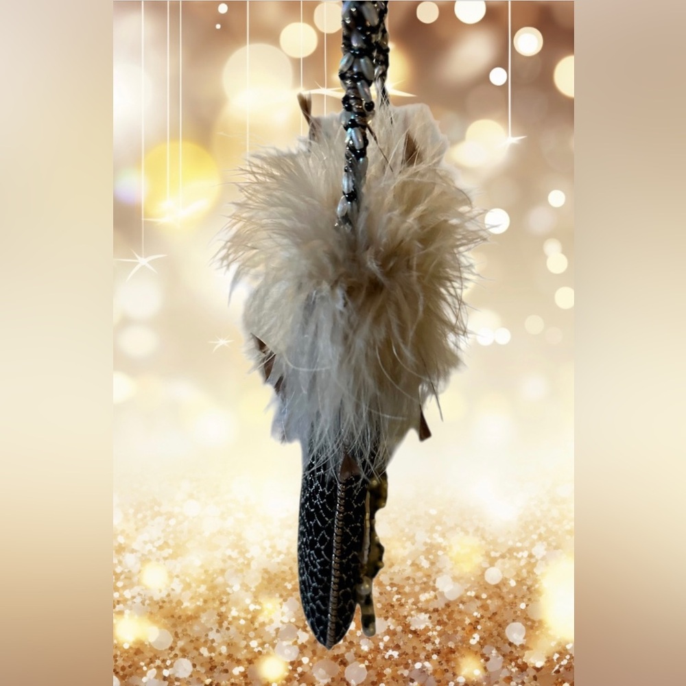 MARY FRANCES Black/Brown with Gold & Cream Bead Embellishments & Feathers - Picture 7 of 12